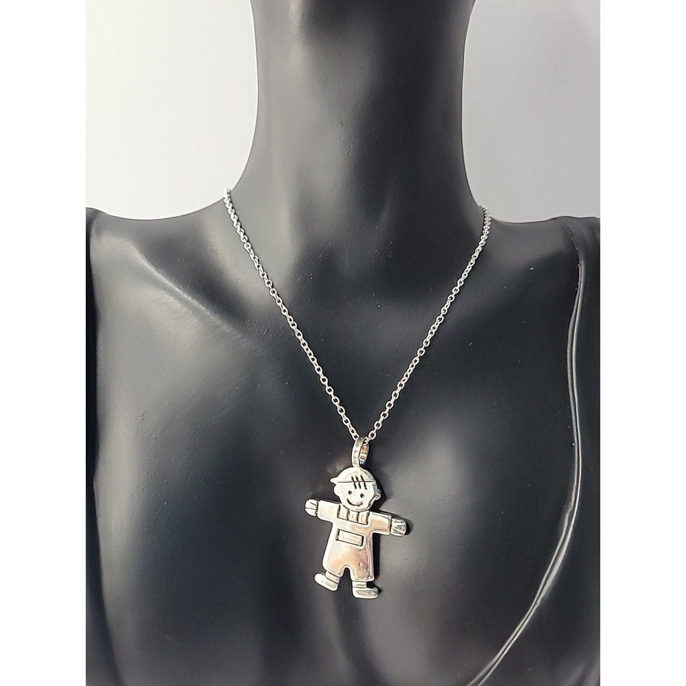 Vintage Best Pendant Boy Child Necklace Silver Tone Jewelry Costume